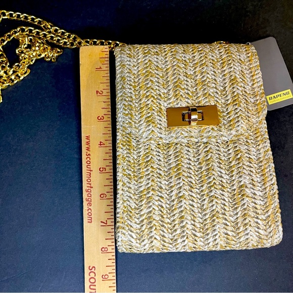 Rattan Straw Small Crossbody Purse Gold Chain Strap Spring Summer Easter Dressy - Picture 7 of 10